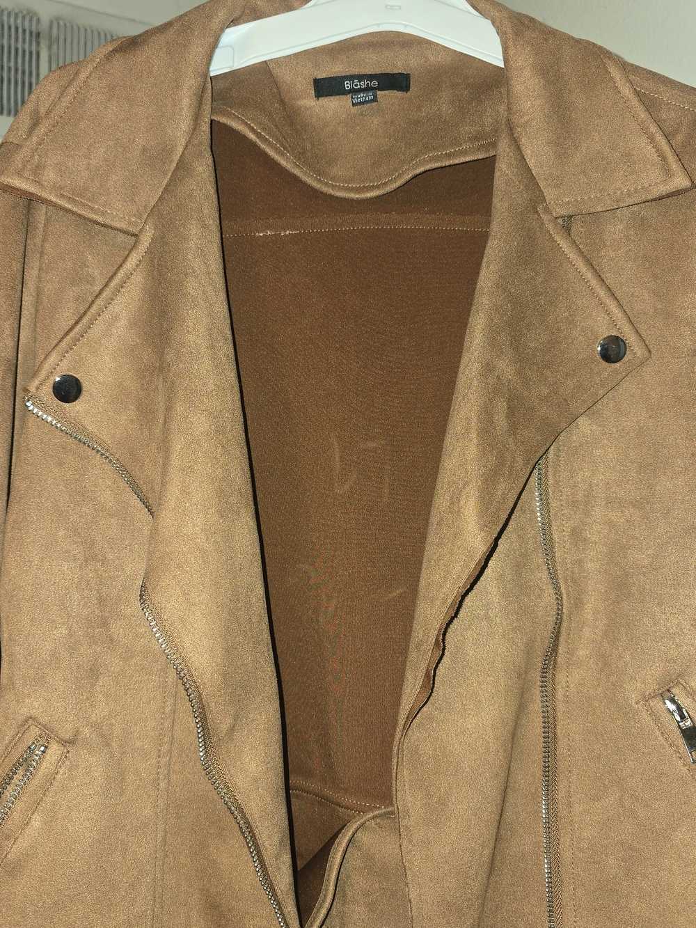 Blashe Women's Tan Faux Suede Moto Jacket